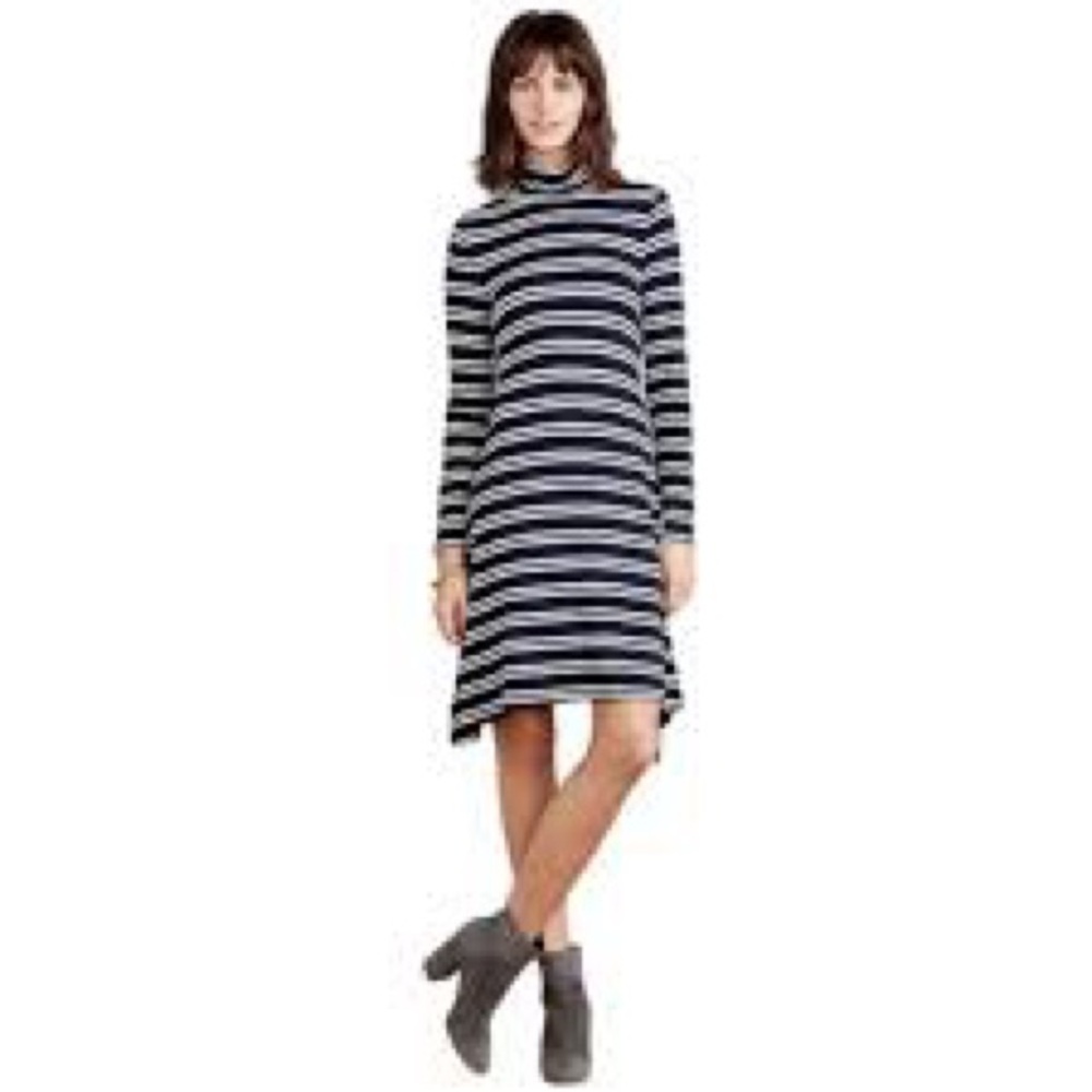 Anthropologie Maeve Navy/White Striped Swing Dress, Turtleneck, Medium
